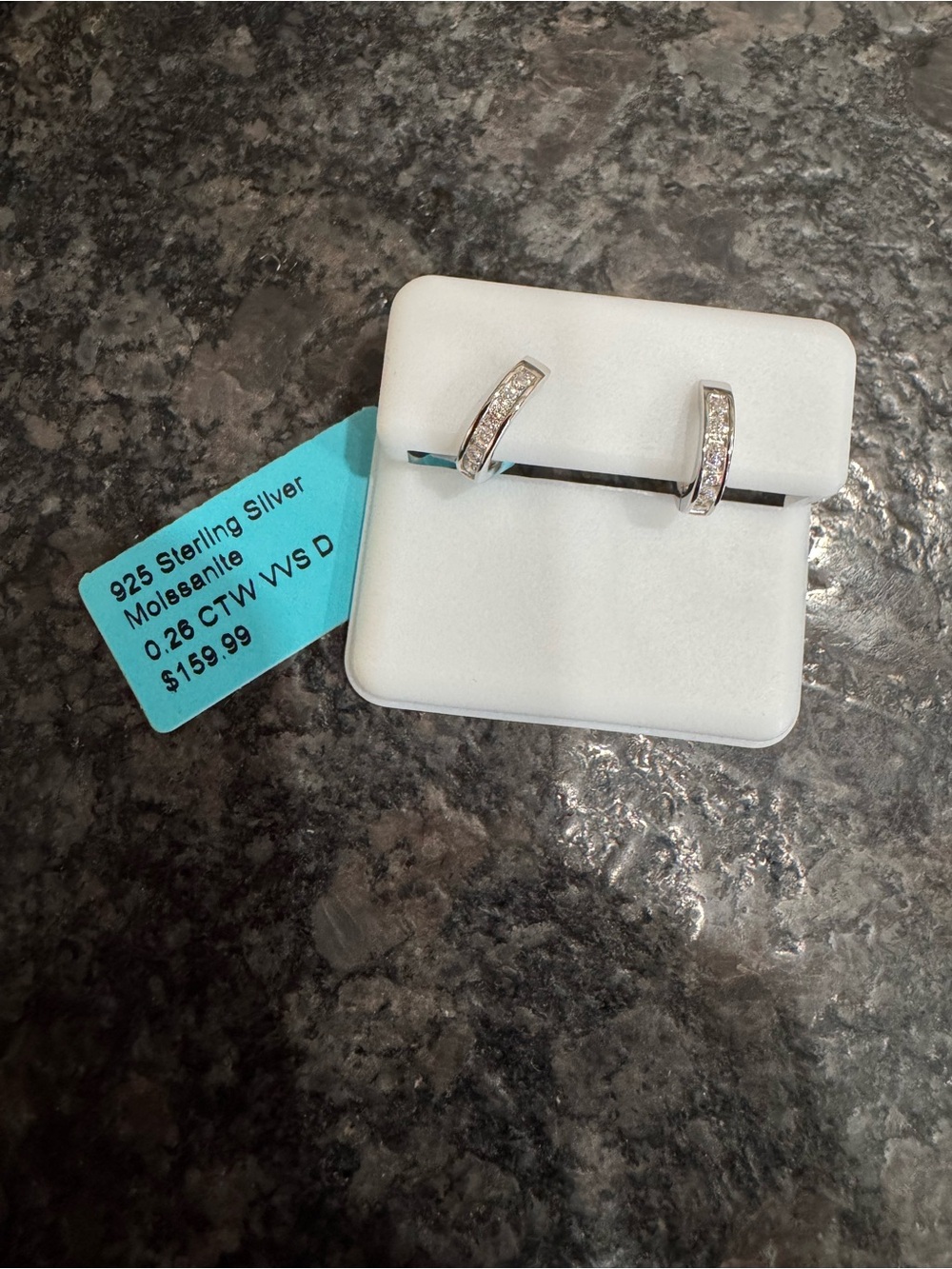 Sterling Silver Moissanite Huggie Hoop Earrings - White